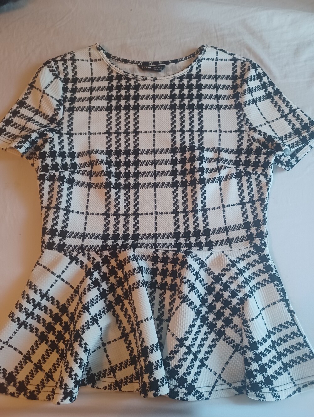 SHEIN Black and White Plaid Peplum Shirt